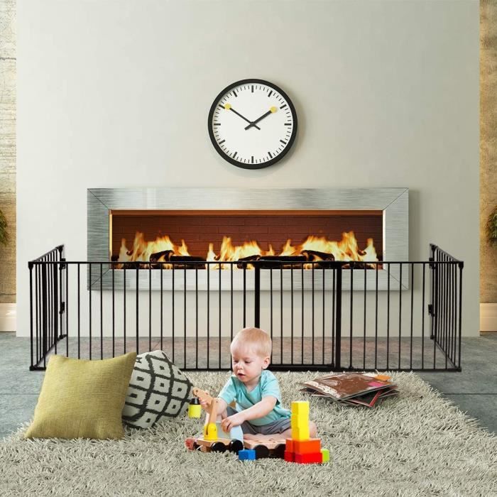 GOPLUS Barrière de Sécurité Enfant Bébé Animal,Grill de Protection de Cheminée,Clôture de Securité Escaliers,5 Barreaux avec 1