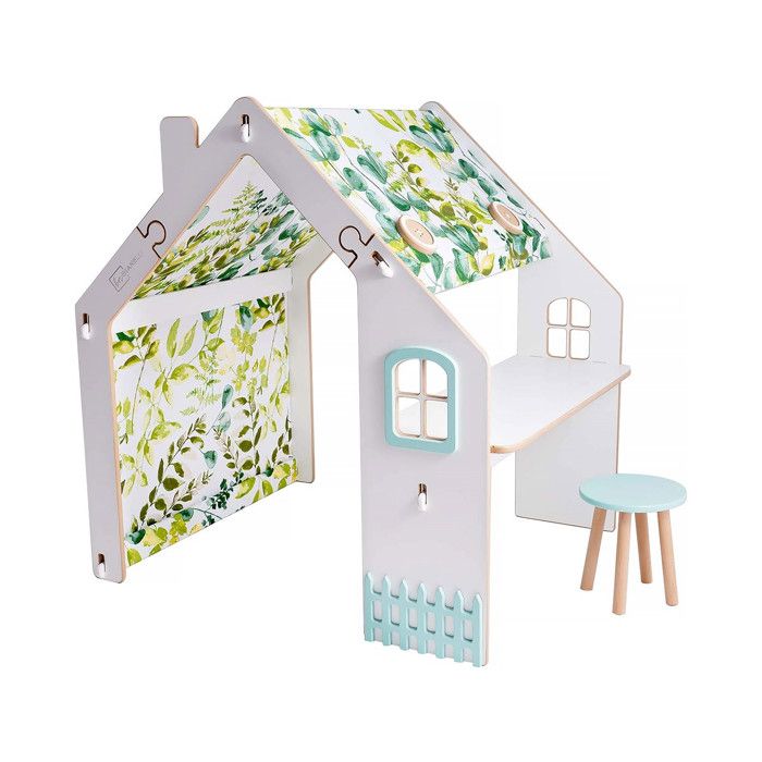 Maisonnette pour enfant en bois Bianelli avec bureau - 114 x 93 x 120 cm - Blanc / Menthe Maisonnette pour enfant en bois Bianelli avec bureau - 114 x 93 x 120 cm - Blanc / Menthe