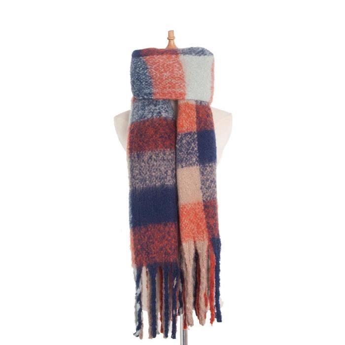 Chalier Fashion Écharpe Carrée Surdimensionnée à Carreaux Avec Pompons - Coffret Cadeau Hiver Femme