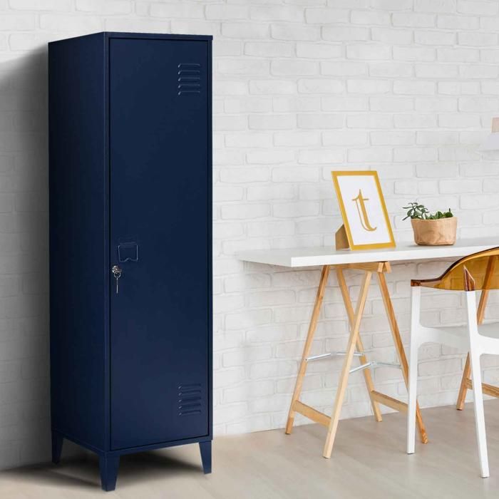 IDMARKET Armoire vestiaire ESTER 1 porte métal bleu foncé design industriel