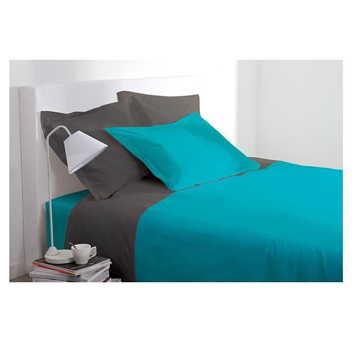 Drap plat 1 personne 180x290 cm 100% Coton - Turquoise