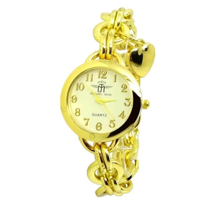 MONTRE FEMME BRELOQUE MAILLONS ROND PRÉSAGE DORE OR BIJOUX STRASS IDÉE CADEAU