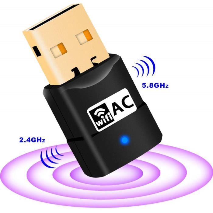 Adaptateur WiFi + Bluetooth USB 600Mbps 2.4/5GHz Pour PC Windows 7/8/10/11