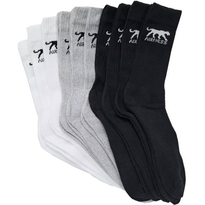 Chaussettes Homme Airness Lot de 10 Blanc Gris Noir Montantes Logo Airness