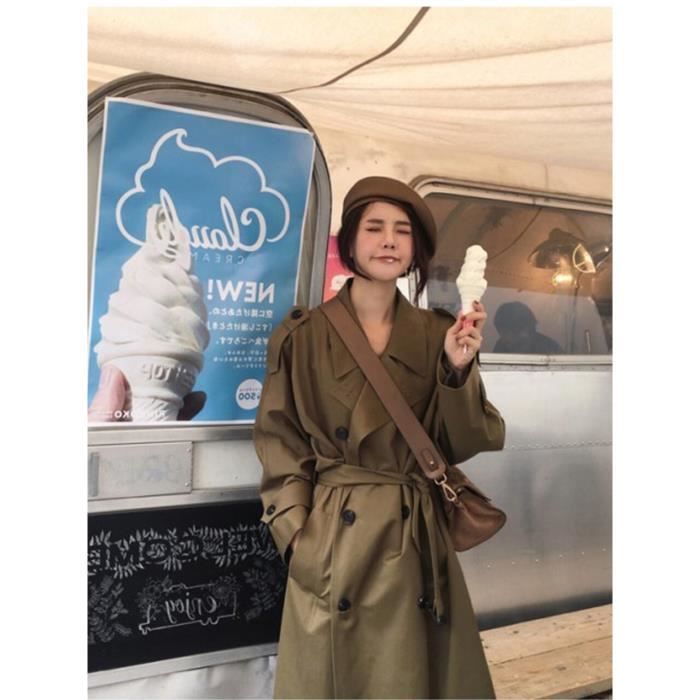 Shownicer Manteau Femme Trench Coat Manches Longues Revers Manteau