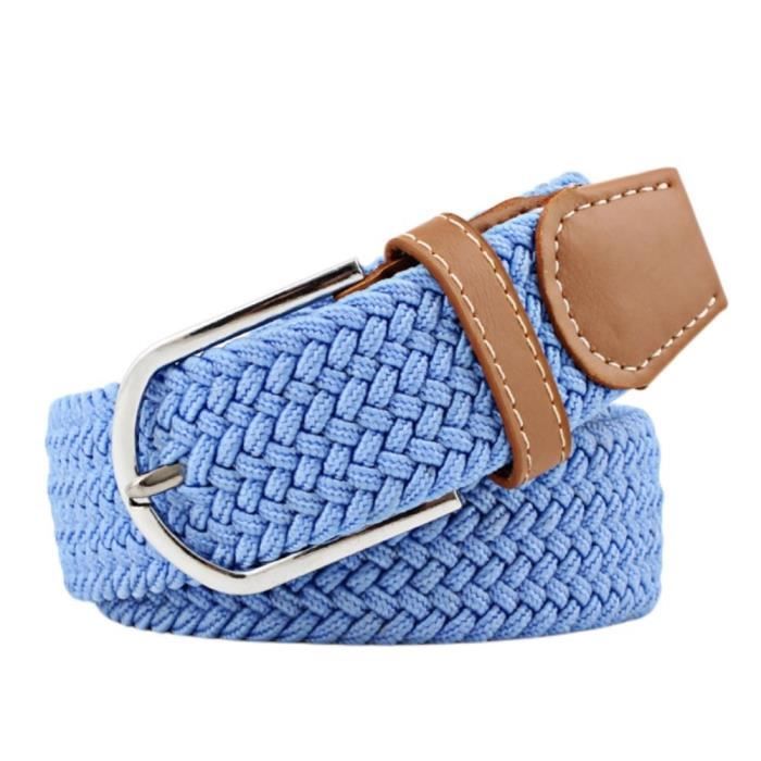 Ceinture Tissée Unisexe Toile Et Simili Cuir, Boucle Métal, Multicolore, 100cm