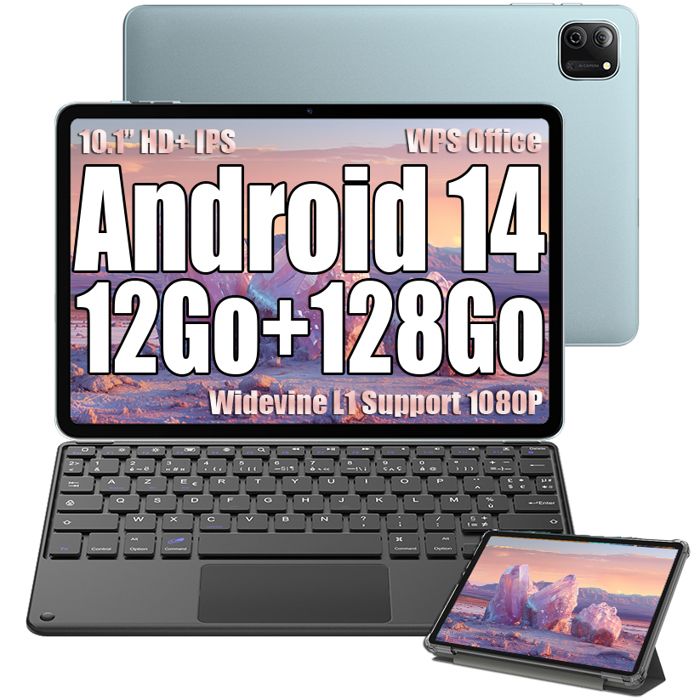 Oscal Pad 70 WiFi Tablette Tactile 10.1 HD+ IPS Android 14 2.4G+5G WiFi 6 RAM 8 Go ROM 128 Go-SD 1 To 6580mAh Bleu Avec Clavier