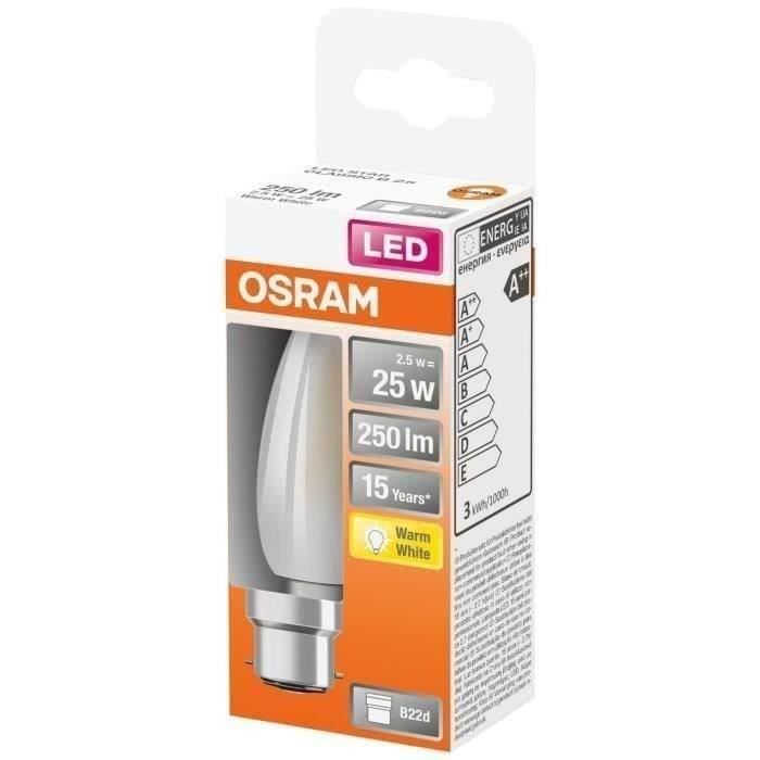 OSRAM - LED flamme verre dépoli 2.5W B22 250lm 2700K chaud