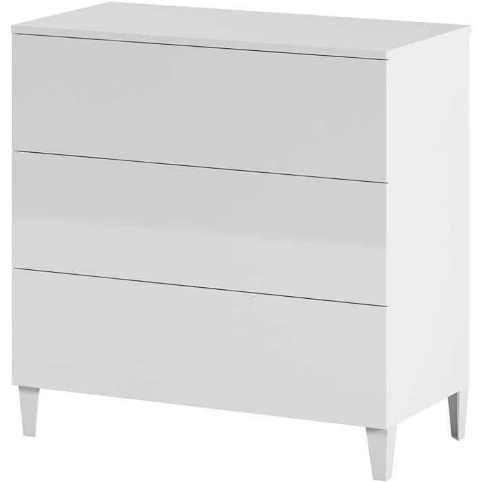 Commode en bois coloris blanc brillant avec 3 tiroirs - longueur 80 x Hauteur 76 x Profondeur 40 cm Commode en bois coloris blanc brillant avec 3 tiroirs - longueur 80 x Hauteur 76 x Profondeur 40 cm