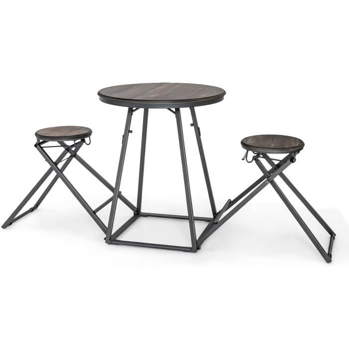RELAX4LIFE Table de Bar avec 2 Tabourets Pliables, Ensemble Table à Manger Compact et Chaise pour Appartement-Café-Bistro