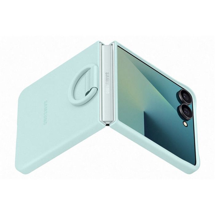 Coque en silicone - SAMSUNG - Galaxy Z Flip 7 - Vert deau - Souple - Anneau selfie