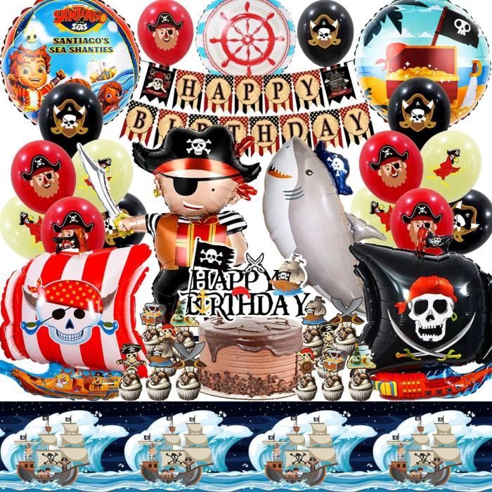Kit Décoration Anniversaire Pirate – 61 Pièces, Assiettes, Gobelets, Serviettes, Nappe | Thème Pirate, Fête Enfants, Vaisselle Jetable