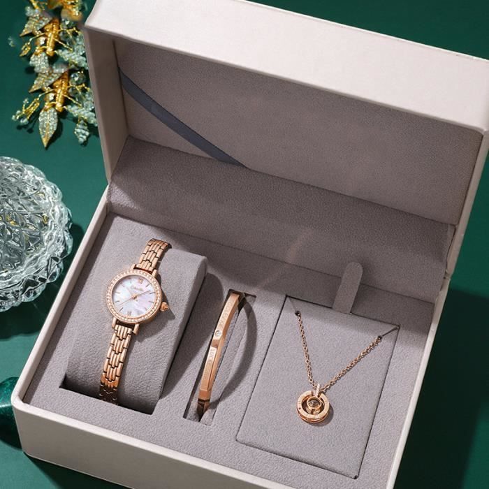 Coffret montre femme bracelet collier mode quartz bijoux