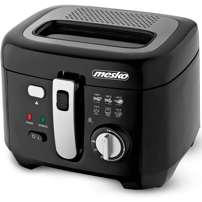 Friteuse Électrique Mesko 1.5L - 900W - Température Réglable - Cuve Antiadhésive - Inox - Nettoyage Facile