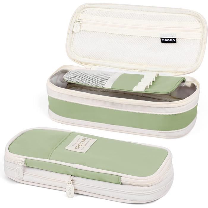 Trousse Scolaire Grande Capacité - Sac à Crayons Multifonction | Rangement Stylos, Maquillage | Vert Clair