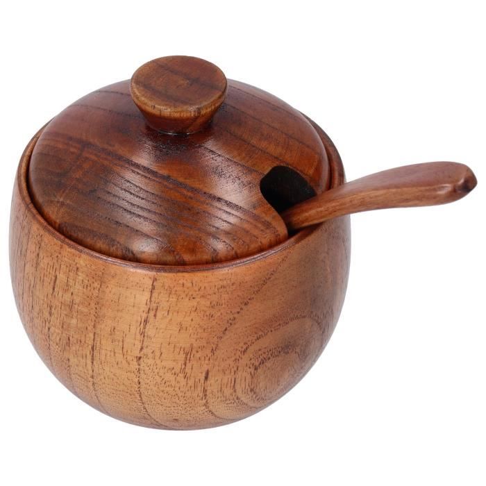 Lot De 2 Récipients à Sel En Céramique Avec Couvercle Et Cuillère Bois - Boîte Assaisonnement Élégante