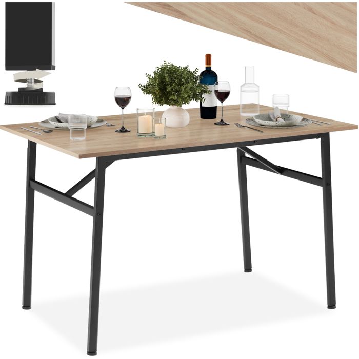 Table - TECTAKE - Table de salle à manger SWANSEA rectangulaire en bois et acier 120 x 75 x 76 cm - Bois clair