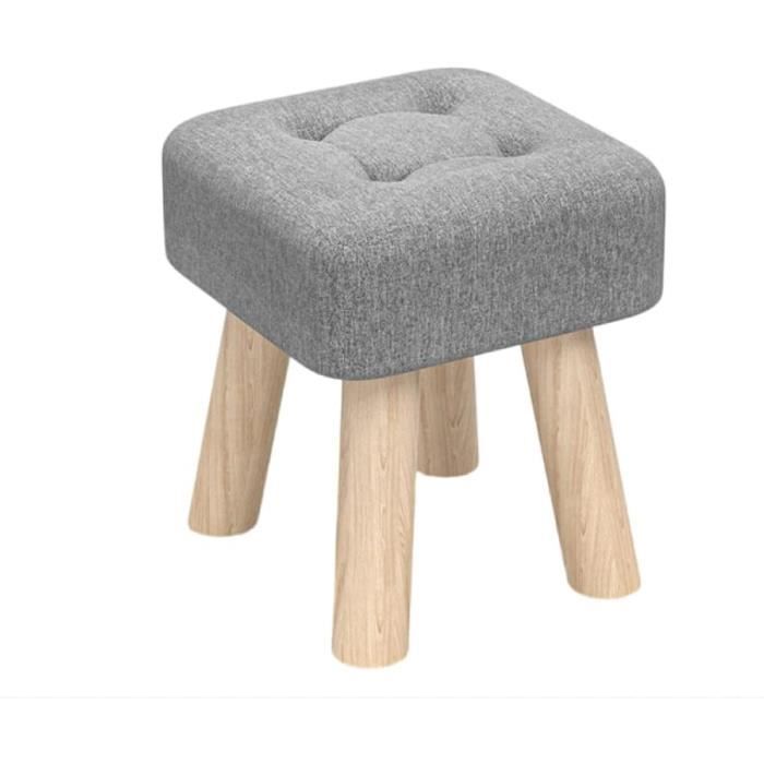 Lot De 2 Tabourets Bas/poufs Pharao - 45x45x46 Cm, Tissu Gris, Capitonnés, Pieds En Bois - CLP