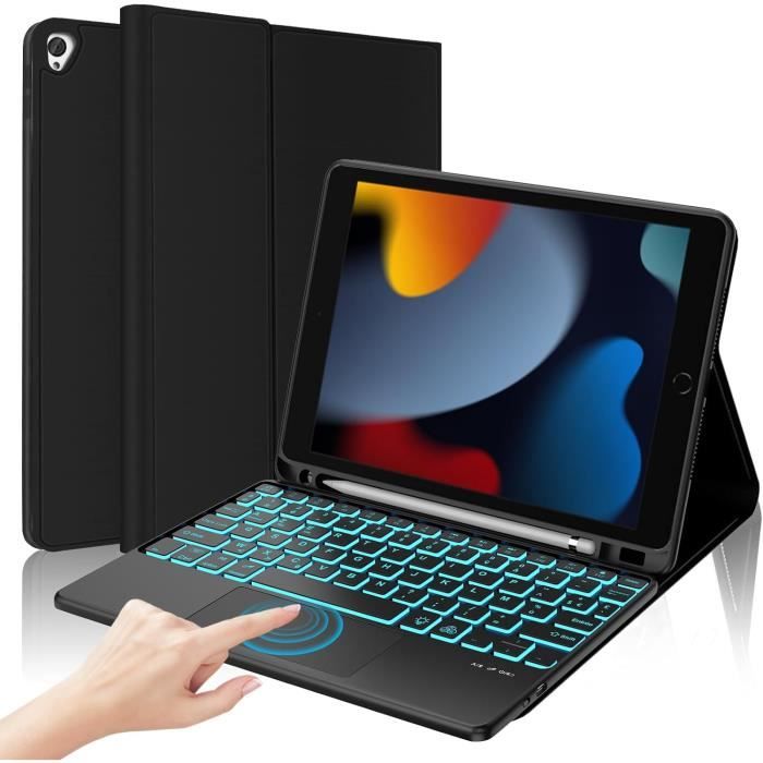 FAYGAOAI Étui Clavier Pour IPad Air 13(M3 2025 / M2 2024) Et Pro 12.9(6ème/5ème//4ème/3ème Gen), Rotatif À 360°, Rétroéclairé 7 Couleurs Avec Pavé Tactile & Porte-Crayon,Noir