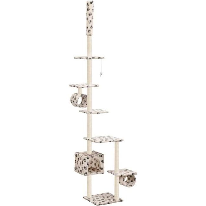 vidaXL Arbre à chat avec griffoirs en sisal 260 cm Beige Motif pattes
