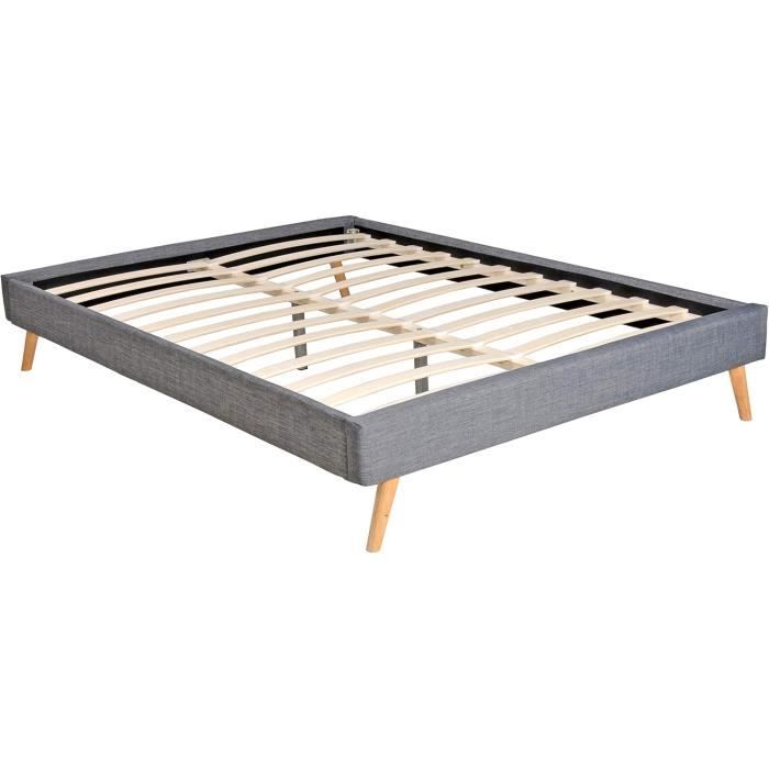 Lit - WEBER INDUSTRIES - BOREA - 160x200 cm - Tissu Gris Foncé - 2 places - Sommier inclus Lit - WEBER INDUSTRIES - BOREA - 160x200 cm - Tissu Gris Foncé - 2 places - Sommier inclus