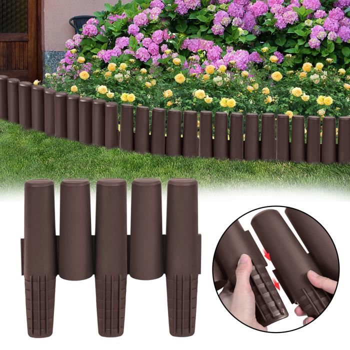Lot de 20 bordures de clôture de jardin en plastique gris - Bordure de
