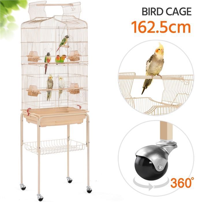 Comparer les prix de Yaheetech Cage Oiseau Equipées Perchoirs Balançoire Bol d'alimentation 46 x 35 x 162.5 cm Toit Ouvert avec Support Détachable