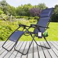 Chaise longue de jardin inclinable Chaise pliable avec porte-gobelet appui-tête Fauteuil relax Transat jardin bleu-1