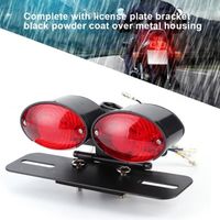 Feu Arrière Moto LED Ovale Rétro - Feu Stop Et Feu De Plaque, ABS Et Métal, Couvercle Rouge