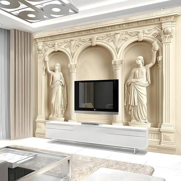 Papier Peint Intissé Relief Marbre Blanc Arches 350x256 cm 3D ...