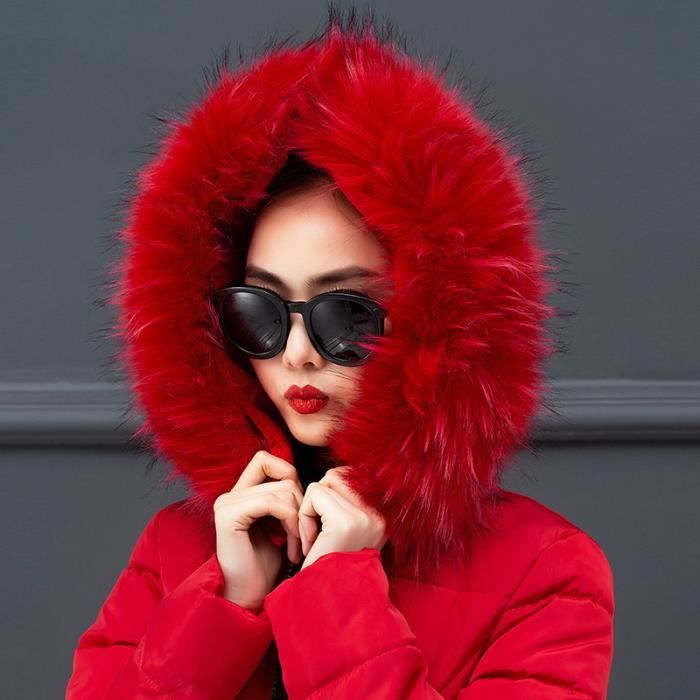 Manteau Femme Classique Hiver Faux Fourrure Trim Plus velours Garder chaud version longue Rouge GOGUQ