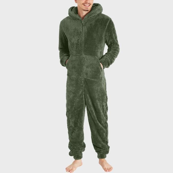PYJAMA CHEMISE DE NUIT Pyjama Homme Hiver Chaud Polaire Combinaison Pyjama Homme Grenouillere Chaud Grenouilleres Capuche verte Terre verte Cdiscount Pret a Porter