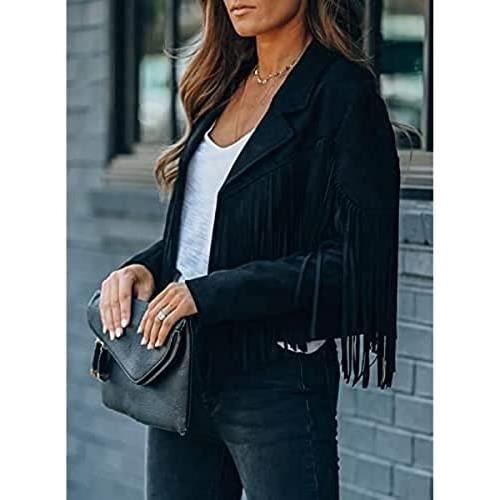 Veste Frange Femme Daim Haut recadre Western Denim Blouson aviateur Femme leger zippe matelasse Manteau decontracte vetements d exte