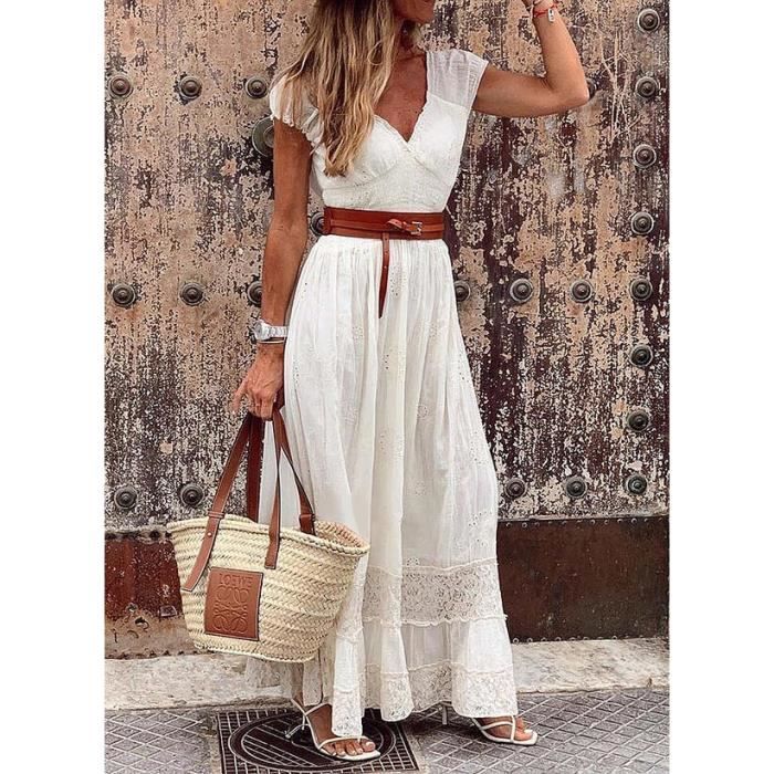Longue Robe Longue Panneau en Dentelle Elegante Blanc Blanc Cdiscount Pret a Porter