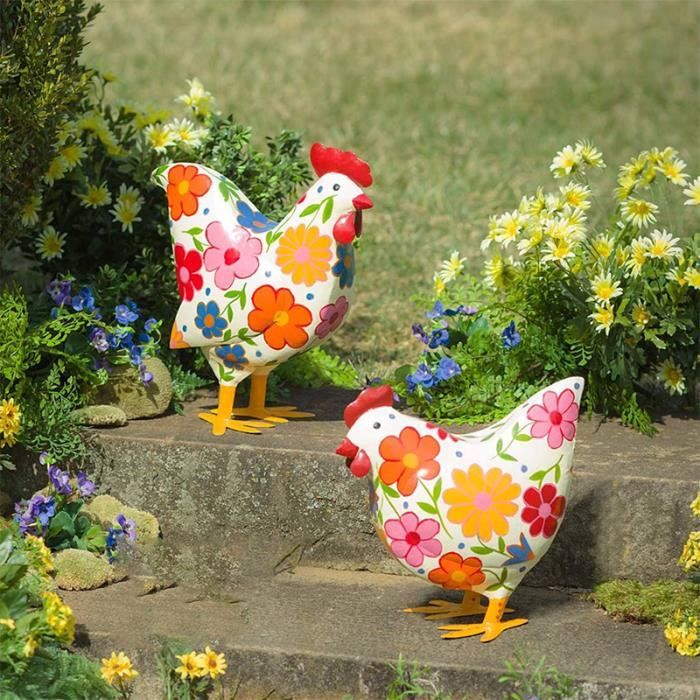 Statue De Coq En Résine Pour Jardin - Décoration Extérieure Avec 'Bonjour' - 16,5 X 10 Cm - Résistante Aux Intempéries