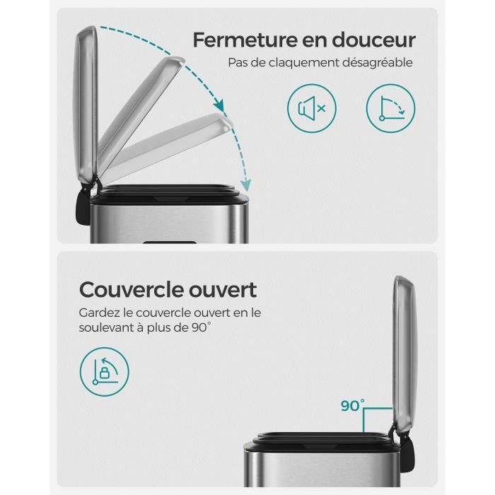 Poubelle Sous évier Extractible 42 Quarts - Double Compartiment, Grise, Métal