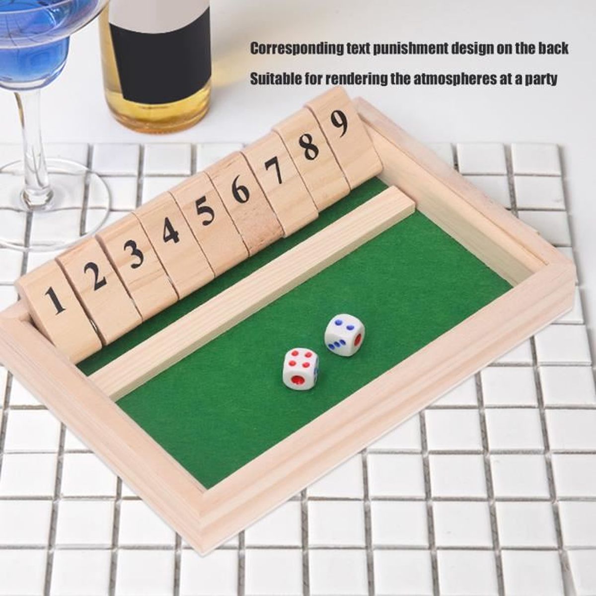 LON Jeu de société de dés Jeu de dés en bois Portable Party 9 numéros ...