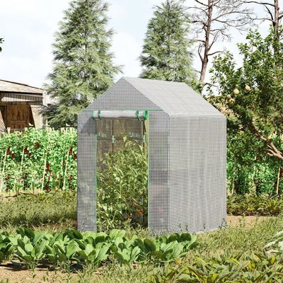 Outsunny Mini Serre De Jardin 3 Niveaux Avec Étagères - Serre Balcon PE Renforcée 140g/m², Acier Solide, 3 Portes Zippées Enroulables, 215 X 46 X 151 Cm, Idéale Légumes Fleurs Plantes, Blanc