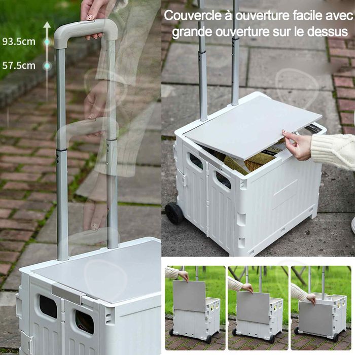 Chariot De Courses Pliable Avec Roulettes - Caddie Portatif Pour Personnes Âgées Et Courses - Sac De Transport Pour Camping Et Déménagement Léger