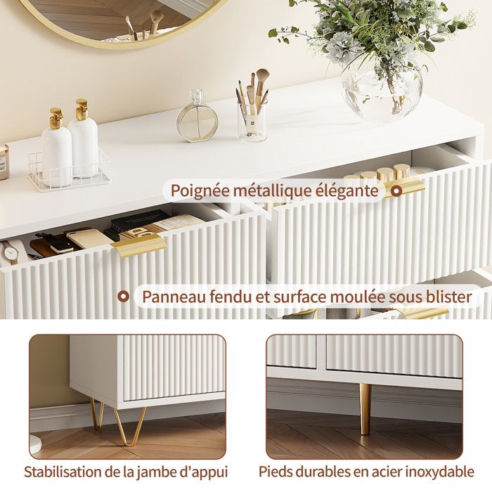 Hefoths Commode à 6 Tiroirs, 120 Cm Large Commode Chambre Adulte Avec Grain De Bois Et Poignées