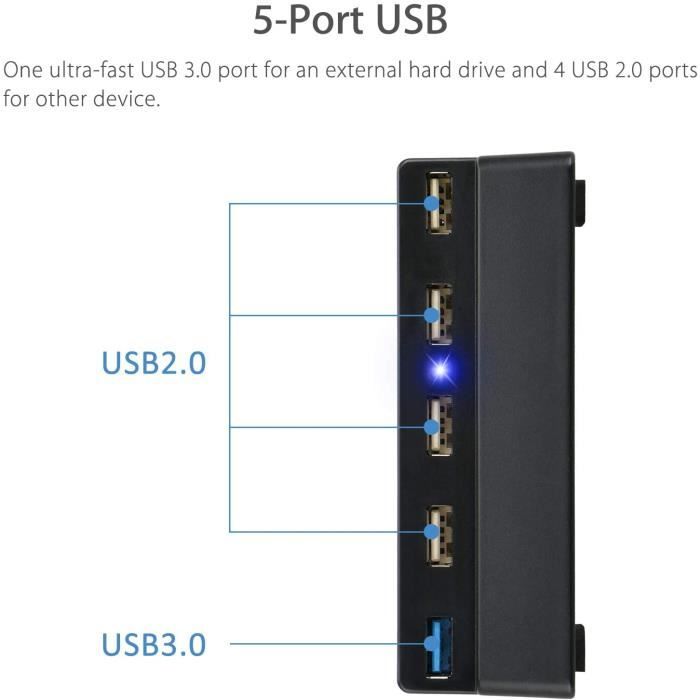 Hubs USB EEEKit HUB USB 5 Ports pour PS4 Slim Uniquement, Chargeur