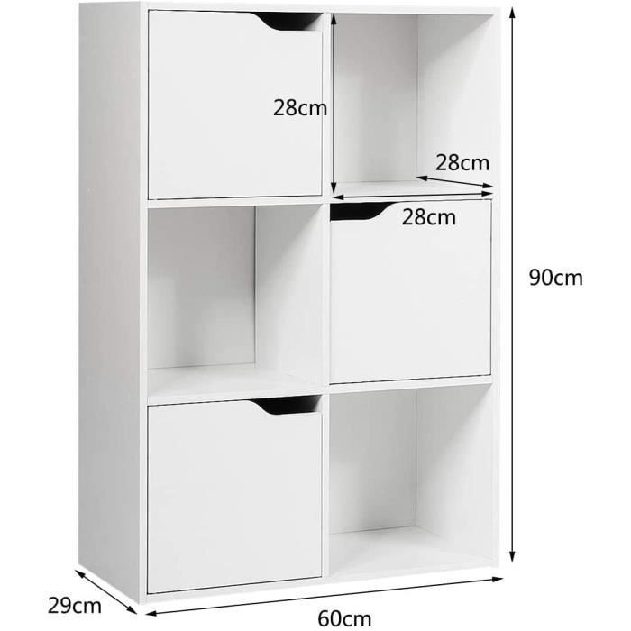 Bibliothèque 6 Casiers GIANTEX Avec Portes - Meuble Rangement Blanc Pour Salon