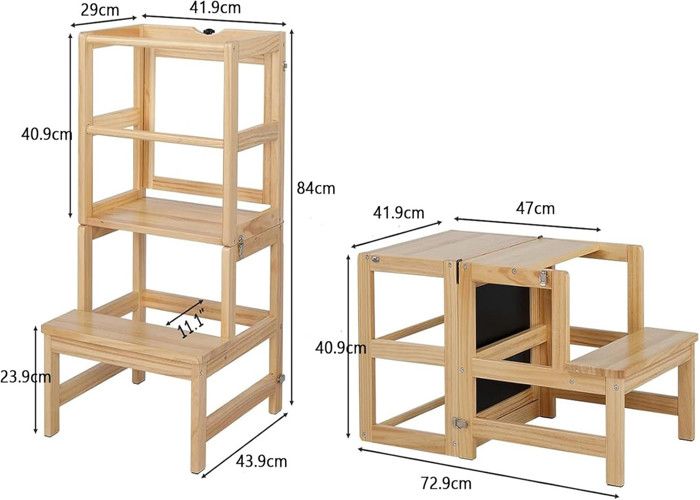 Tour D'Apprentissage Montessori 3-en-1 - En Bois Réglable - Avec Tableau Noir - Enfant 1,5-99 Ans