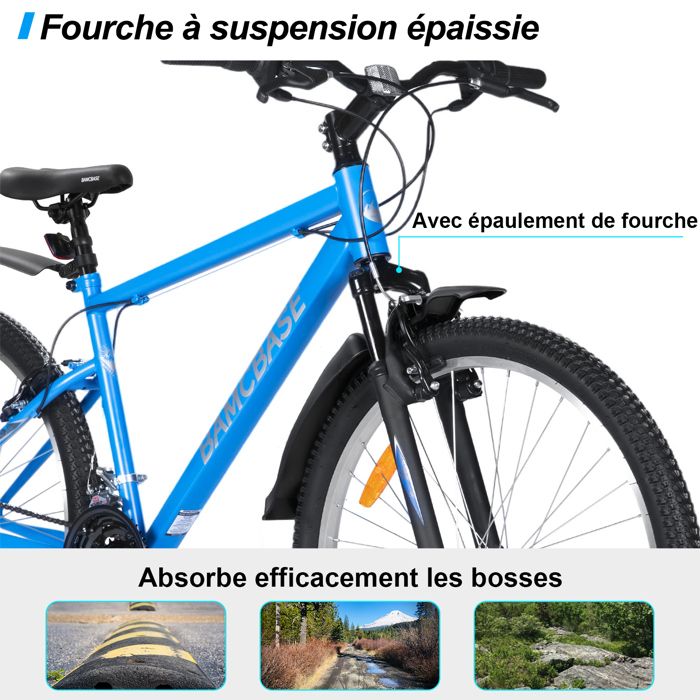 VTT Bikesport Active 26 Pouces – 18 Vitesses, Cadre Acier, Freins V-brake, Taille 150-170 Cm