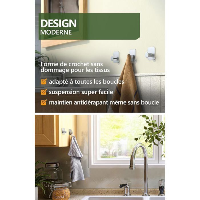 Design Hambourg Porte-Torchons I Porte-Serviette Adhésif I Porte Serviette Sans Perçage I Accroche Torchon Moderne Pour Éviers De Cuisine I Accessoires Cuisine | Noir Mat