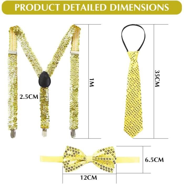 Ensemble Bretelles + Nœud Papillon Pailleté Unisexe - Style Écailles De Poisson - Pour Fête, Cosplay, Mariage - Taille Unique Adulte