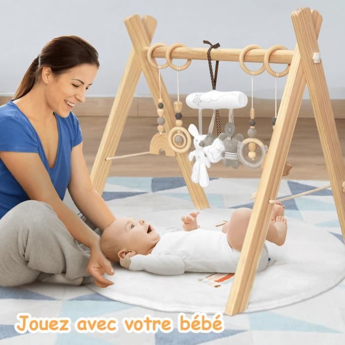 Tapis d'Éveil et d'Activités Douceur Transportable pour bébé en Bois,  Coussin et 8 Jouets Amovibles, Ultra-Doux - Cdiscount Puériculture & Eveil  bébé