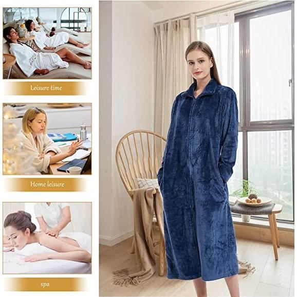 Peignoir de Bain en Flanelle avec Fermeture Eclair Mixte Bleu marine