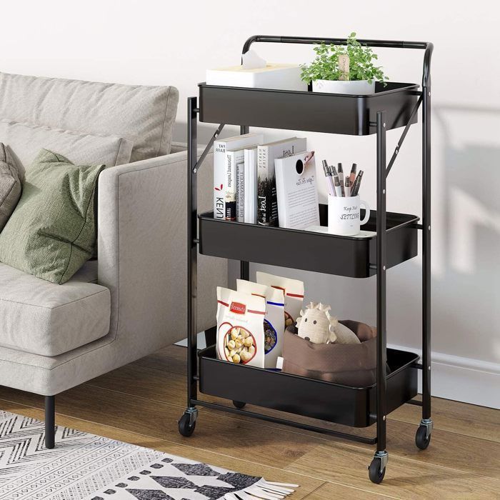 Chariot De Cuisine 6 Niveaux Avec Roulettes - Chariot Service Mobile Rangement Extensible 30x40cm - Noir