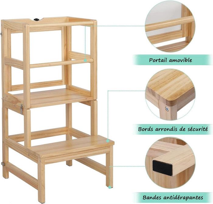 LEADZM Tour D’Observation Montessori Pliable – Bois Naturel, Tableau Noir & Magnétique, Dès 18 Mois Jusqu’à 3 Ans